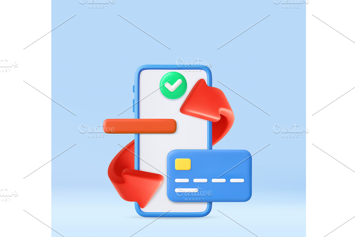 3d Smartphone and .credit card, a Finance Illustration by ModVector
