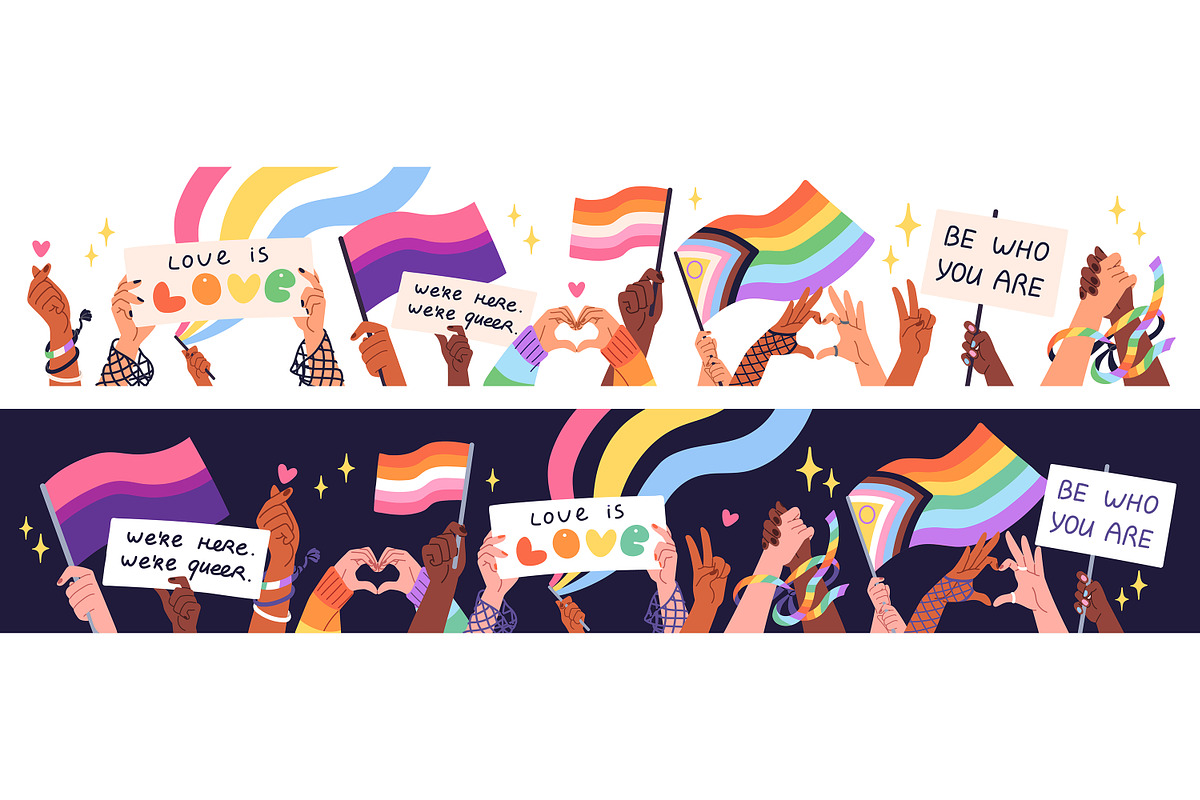 Pride month parade, LGBT banners, a Person Illustration by PaperTrident
