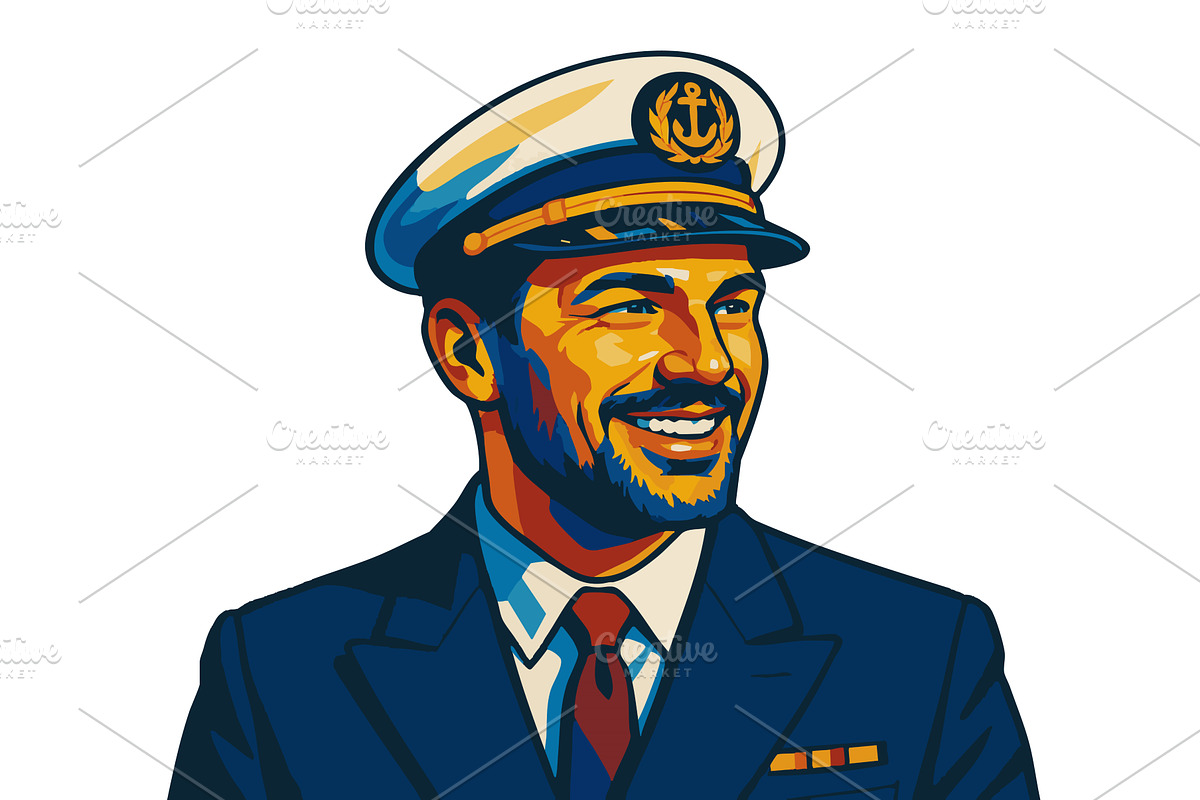 Smiling Ship Captain vector, a Person Illustration by AlexArt