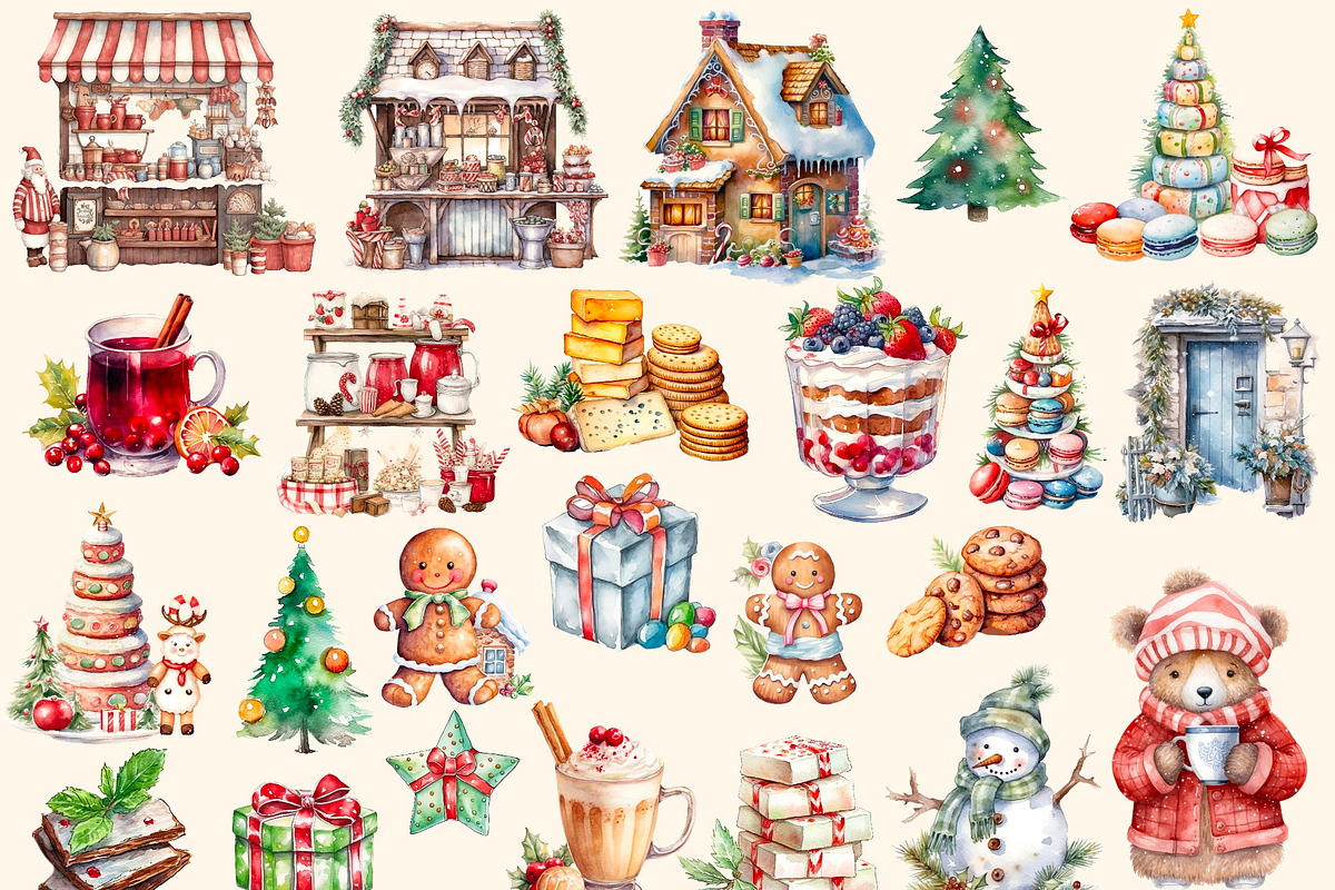 Christmas fair watercolor clipart, a Decorative Illustration by Hello My Print (Photo 8 of 10)