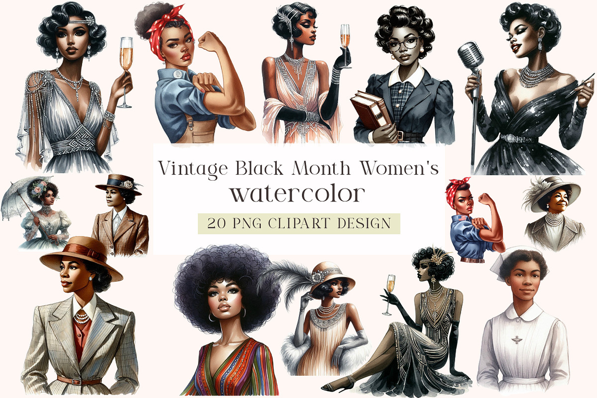 Vintage Black Month Women's Clipart, a Seasonal Illustration by DreamArtGraphic (Photo 1 of 4)