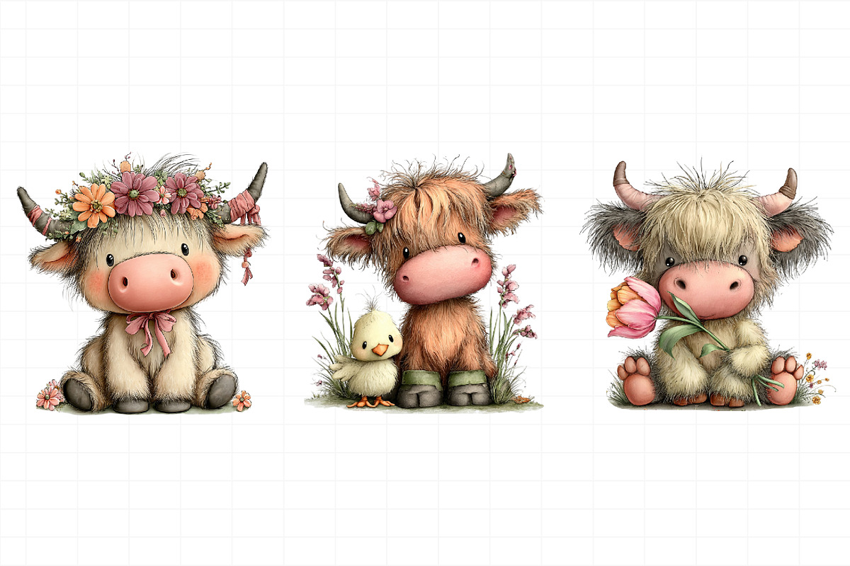 Whimsical Spring Highland Cow Clipar, an Illustration by Daily.Designs (Photo 7 of 8)