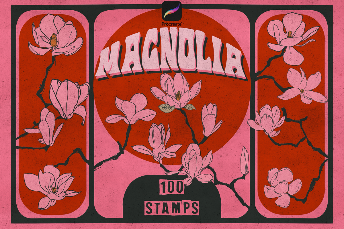 100 Magnolia Procreate Stamps, a Brush Add-On by TheWhiteCatLab (Photo 1 of 5)