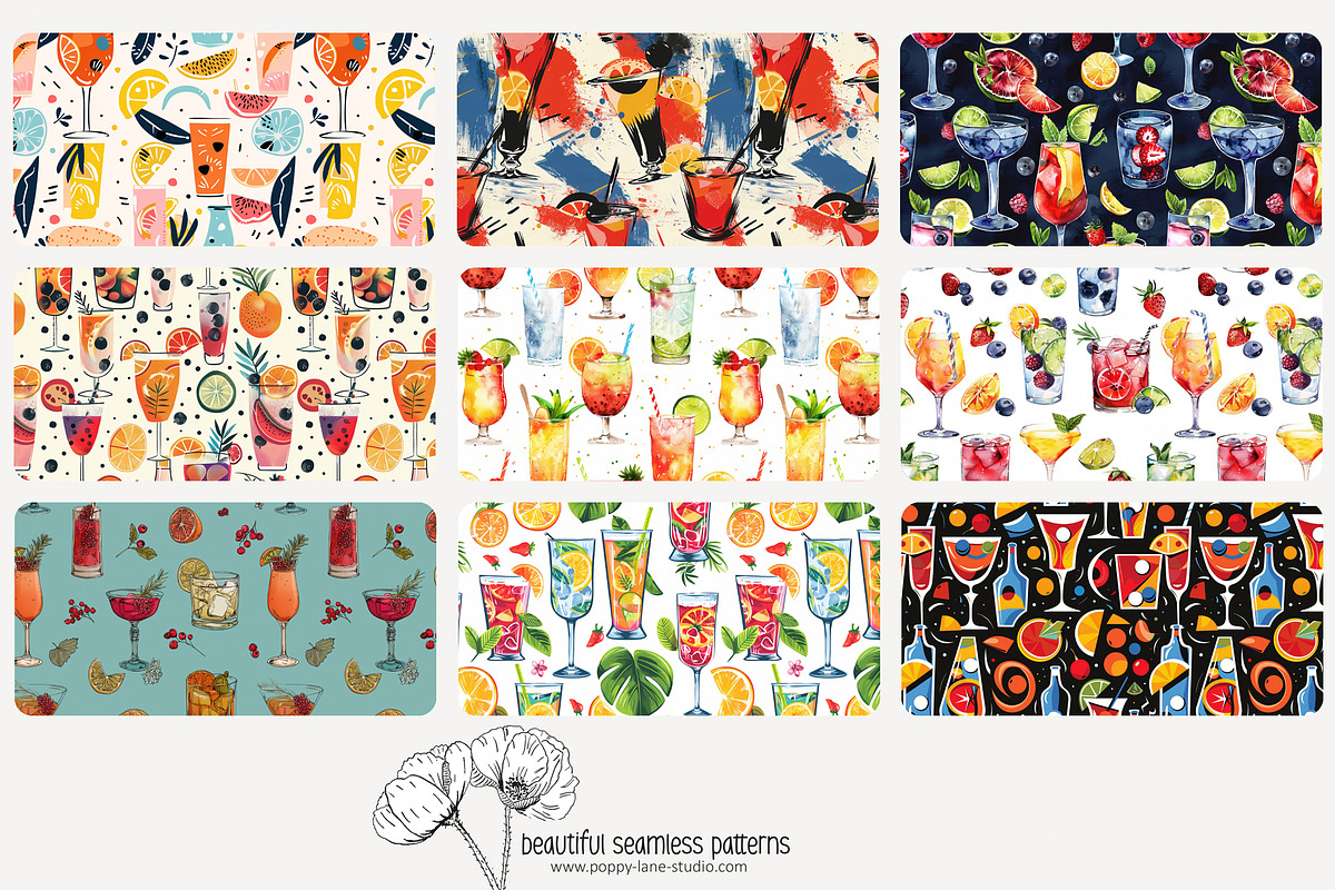 70 cocktails seamless pattern, a Pattern Graphic by Poppy Lane Studio (Photo 8 of 10)