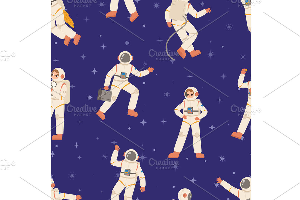 Cartoon astronauts seamless pattern, a Technology Illustration by Valerie Bodnar