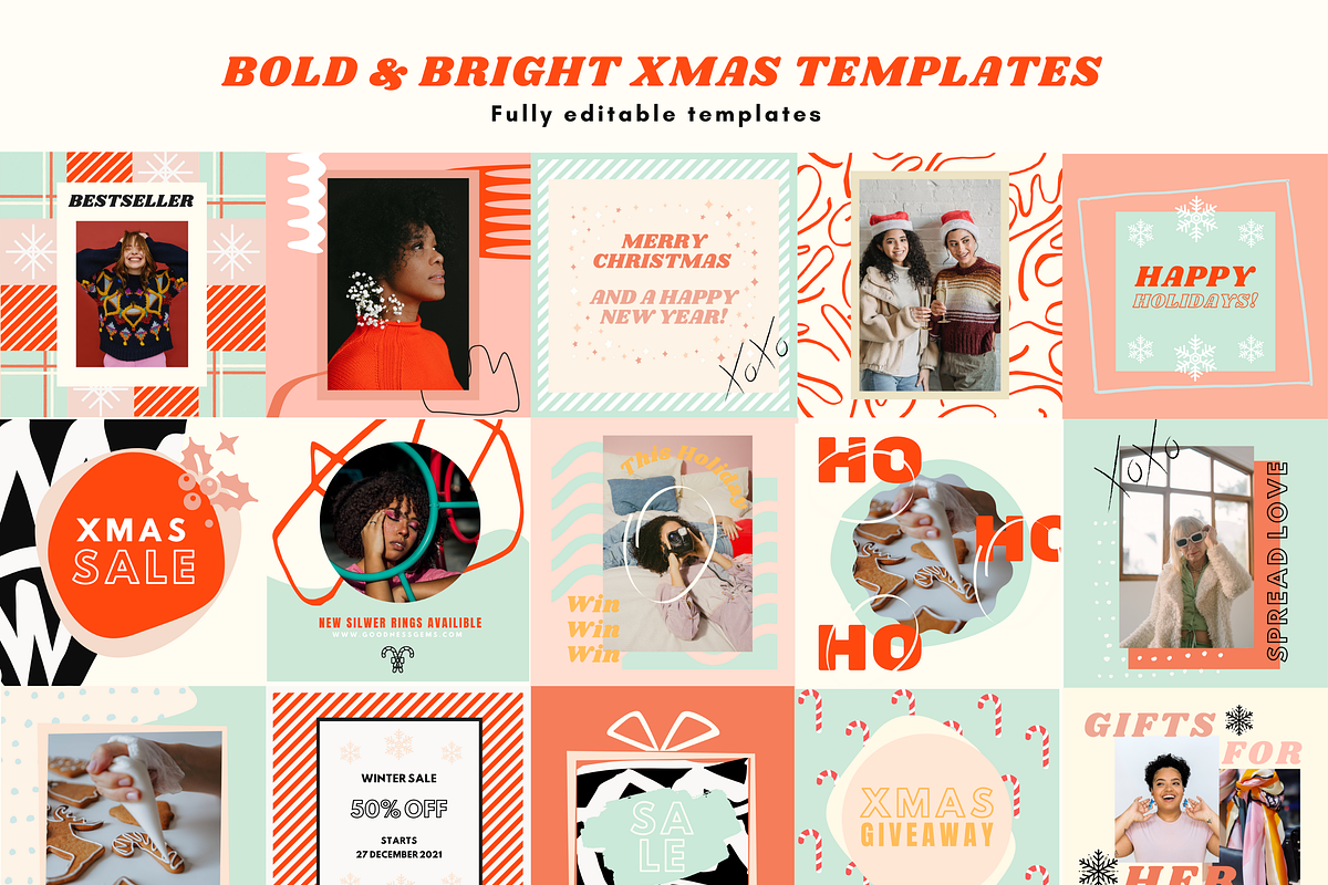 Bold & Bright XMAS Instagram Posts, a Social Media Template by ...