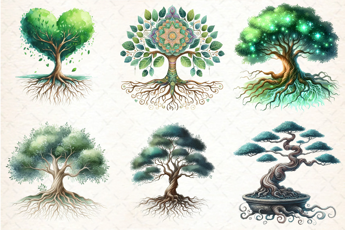 Green Watercolor Tree With Roots Cli, an Illustration by DreamCafeArt (Photo 2 of 7)
