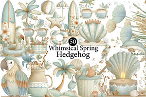Whimsical Spring Hedgehog Clipart, an Illustration by DreamArtGraphic