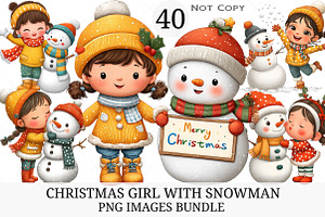 Christmas Girl with Snowman PNG, an Illustration by Craft Nest