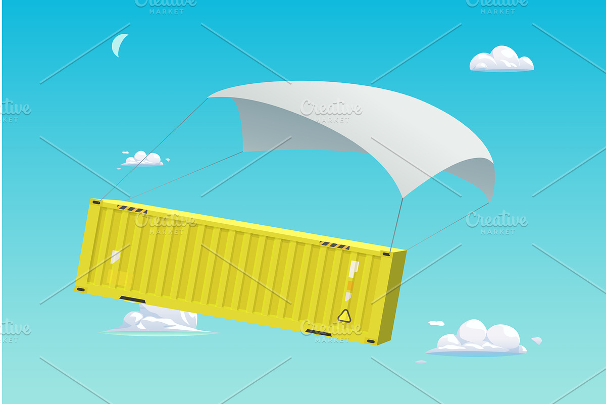 a cartoon cargo container flying in, a Transportation Illustration by IfH