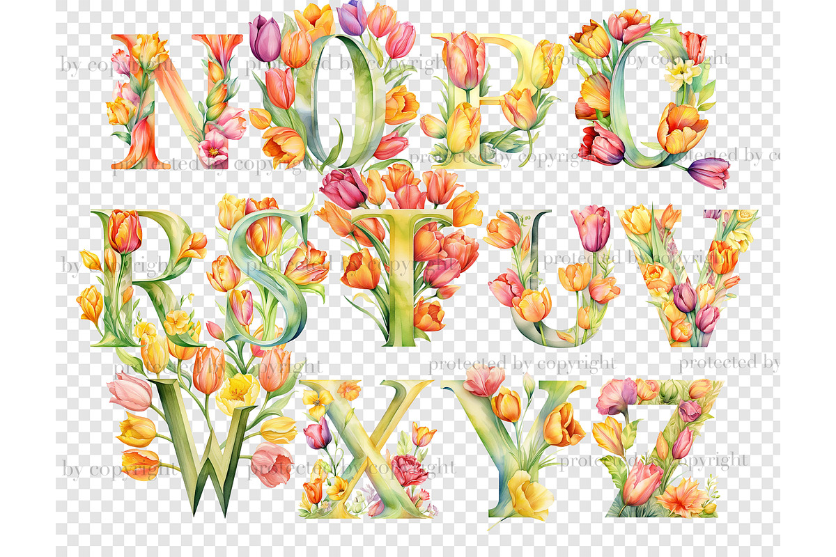 Tulips Alphabet Clipart | Flowers, a Decorative Illustration by GlamArtZhanna (Photo 6 of 6)