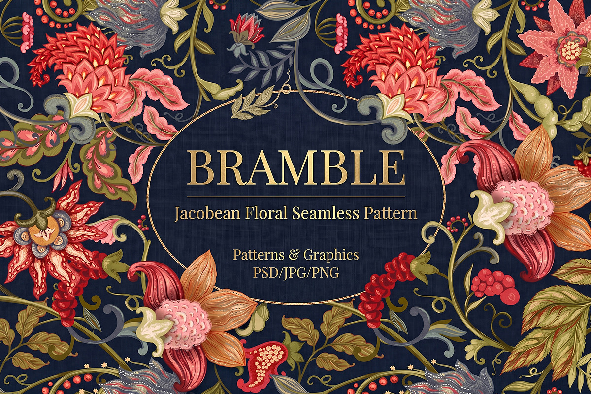 Bramble Jacobean Floral Pattern, a Pattern Graphic by Sonulkaster (Photo 1 of 13)