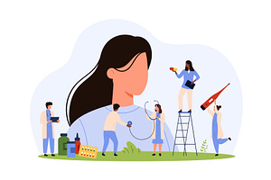 Diagnosis and treatment of flu, a Healthcare Illustration by Flashvector