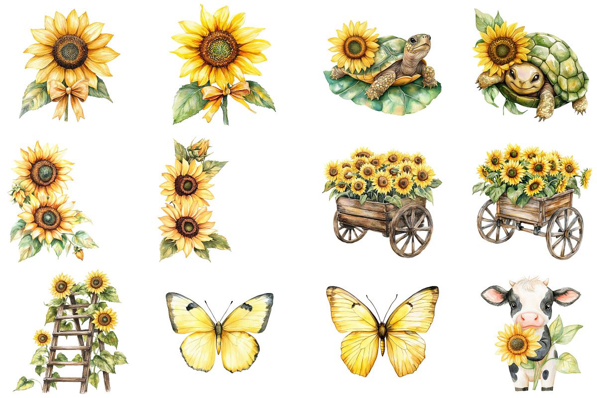 Watercolor Sunflower Clipart, an Illustration by CitraGraphics (Photo 4 of 5)