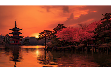 pagoda asian sun ai generated, a Background Photo by pikepicture