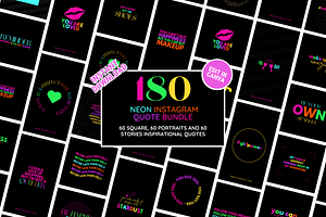 Neon Instagram Quotes Bundle, a Social Media Template by SunshineStudioBoutique