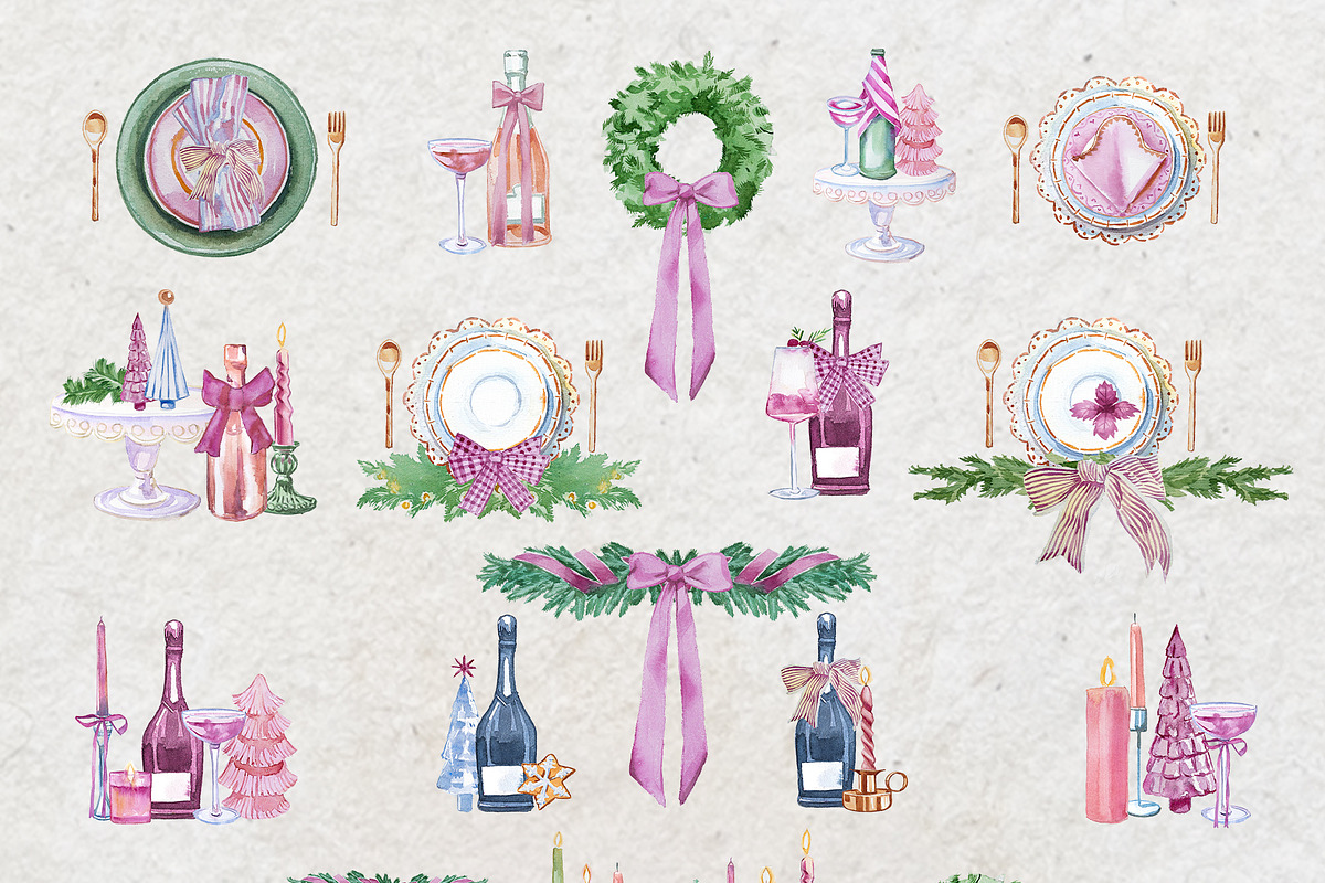 Watercolor My Pink Menu Clipart, a Seasonal Illustration by ArtCreationsDesign (Photo 2 of 7)