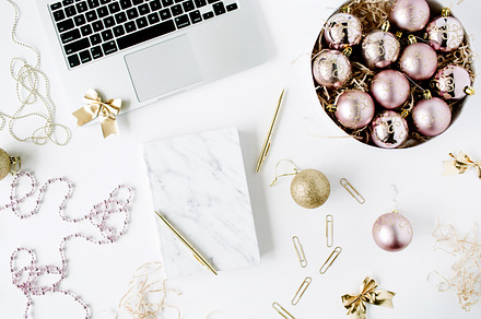 Workspace with christmas accessories, a Holiday Photo by Floral Deco