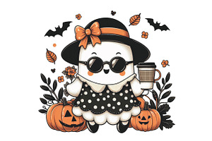 Cute Ghost Pumpkin Halloween PNG, an Illustration by CraftArtStudio