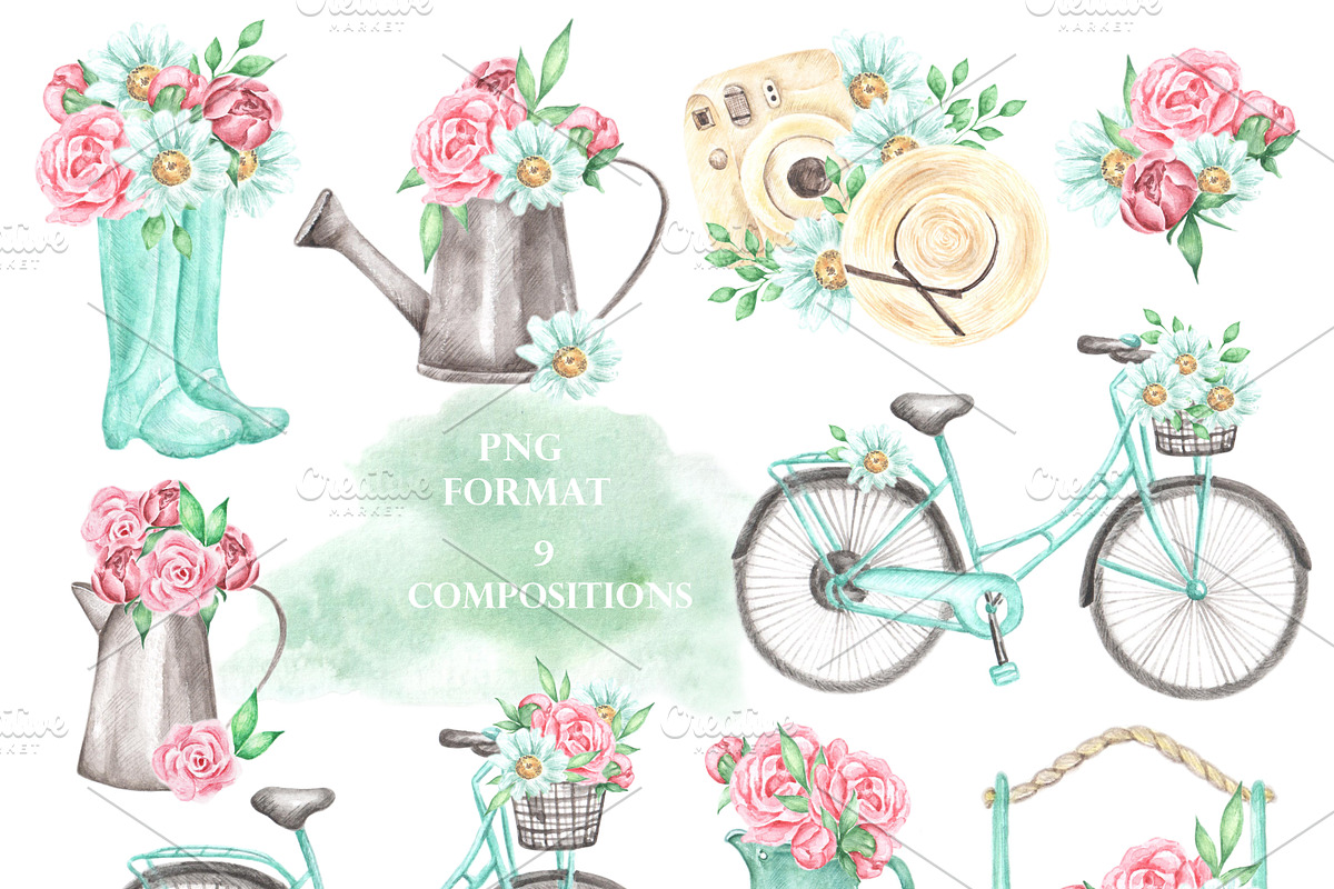 Summer time watercolor set. Country, an Illustration by SabinaWatercolorArt (Photo 3 of 11)