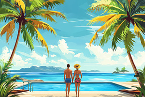 Couple embracing a tropical beach, a Photo by Pavel_design