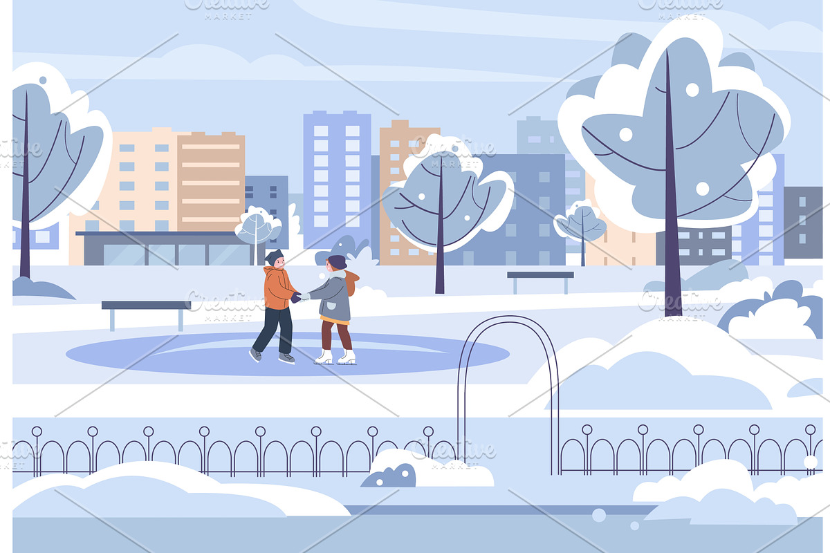 Boy and girl skating in city park, an Illustration by Valerie Bodnar