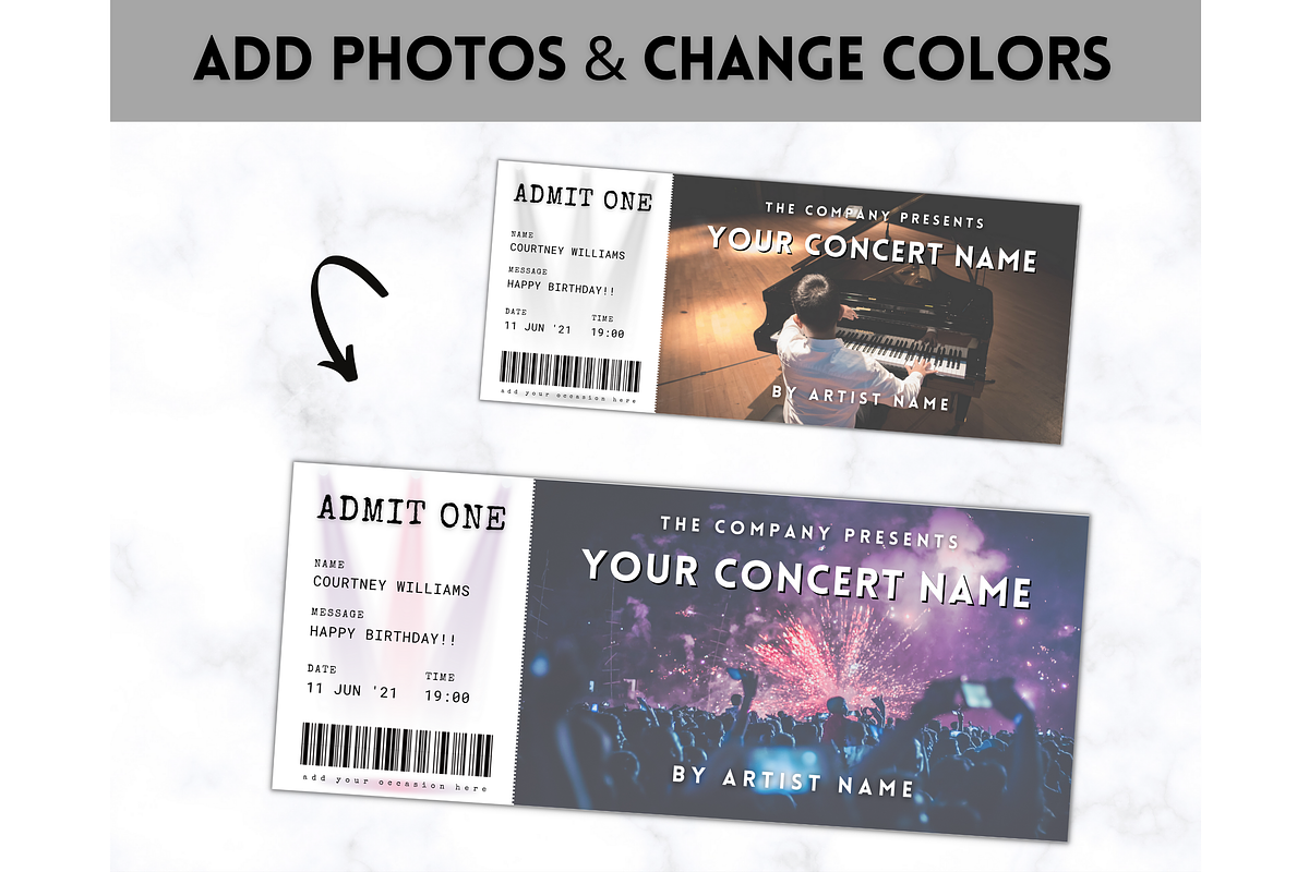 Editable Concert Ticket Template, a Templates & Theme by Templatables (Photo 2 of 7)