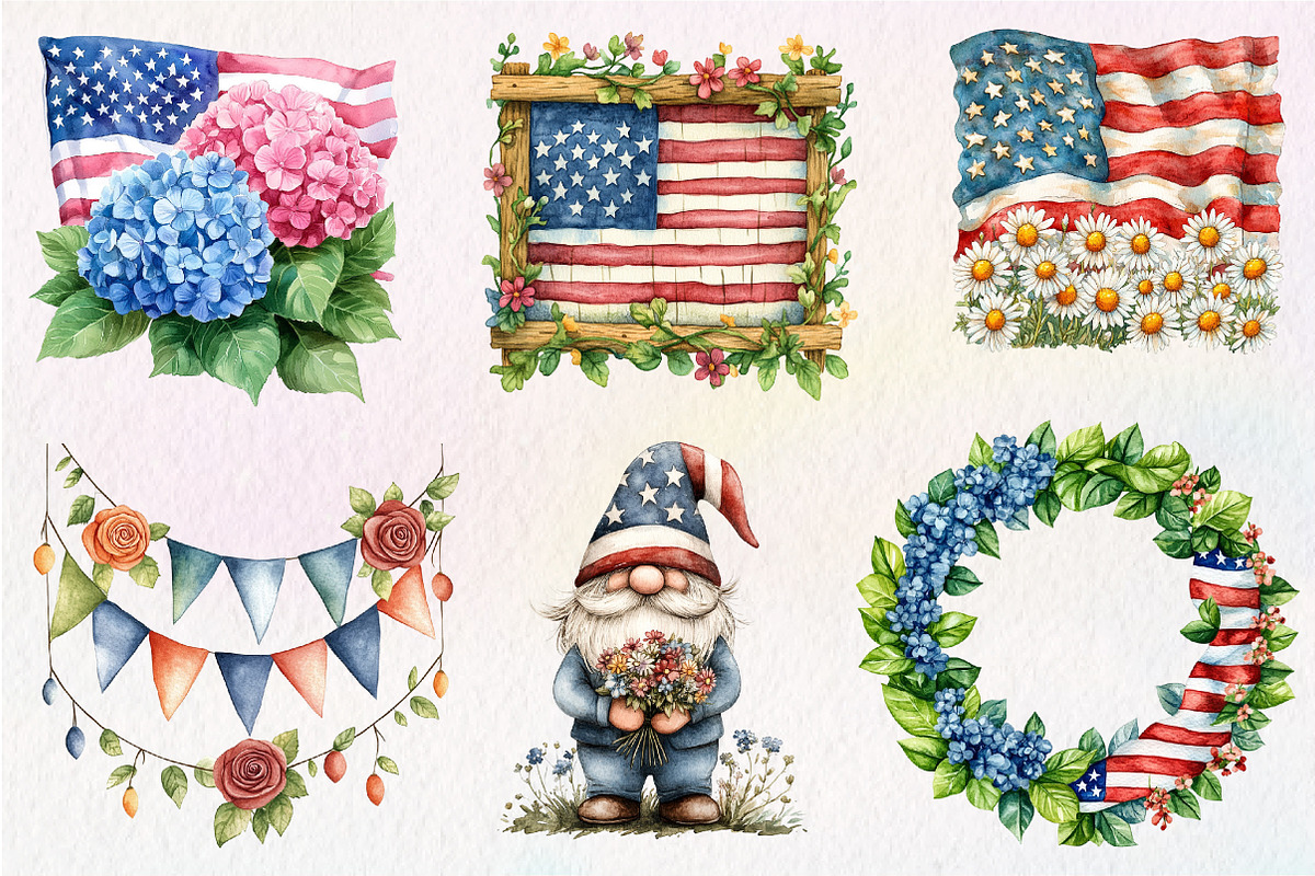 Floral American Flag Clipart, an Illustration by CreationArt (Photo 9 of 9)