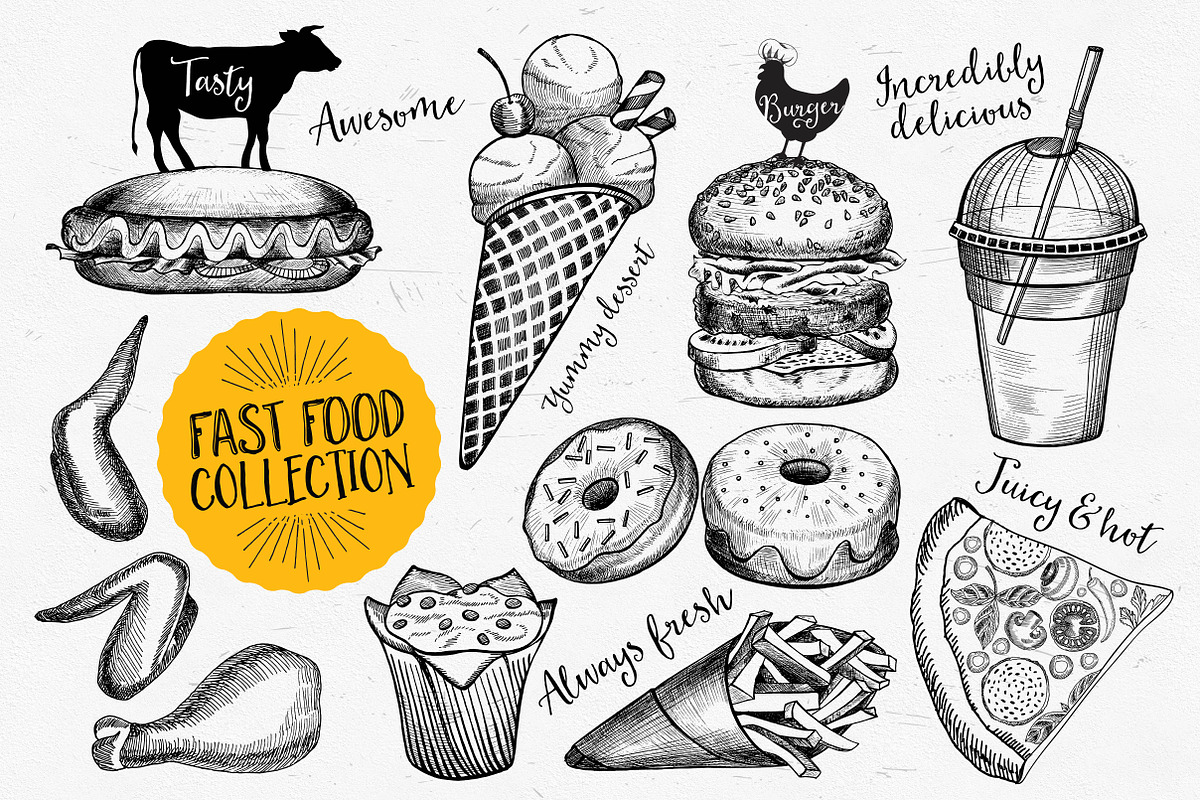 Fast food doodle elements, an Icon by BarcelonaShop