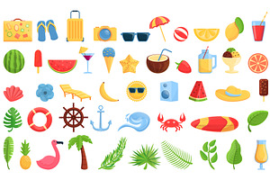 Summer Party Icons Set, Cartoon