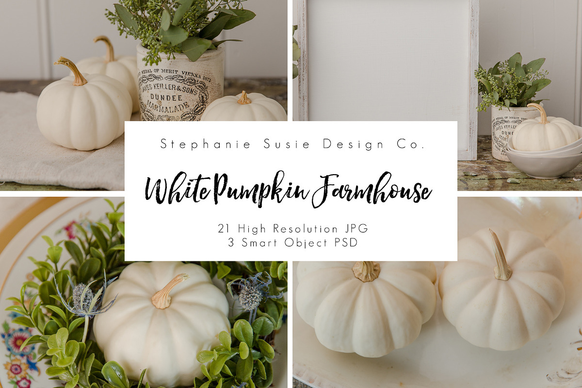 White Pumpkin Farmhouse Bundle, a Household Mockup by Susie Design Co (Photo 1 of 2)