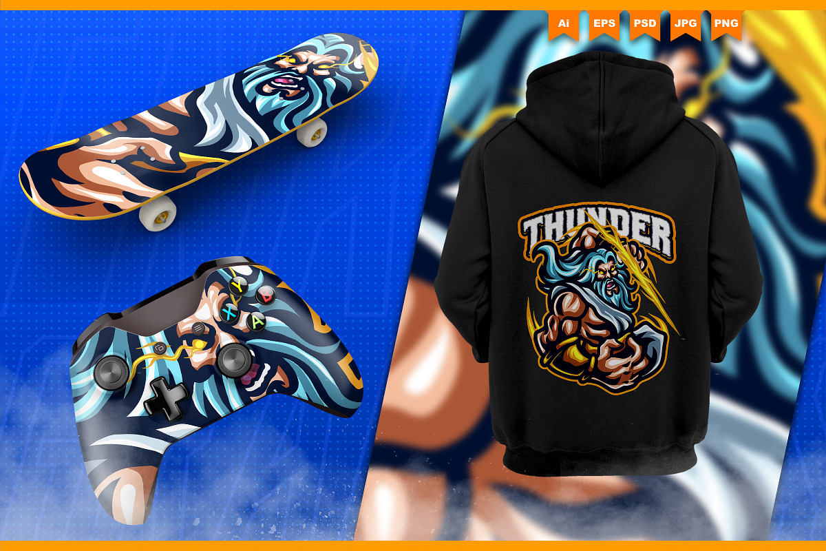 Zeus Thunder God Mascot Esport Logo, a Branding & Logo Template by FNR Graphics (Photo 4 of 5)