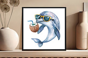 Watercolor Summer Dolphin Clipart, an Illustration by DreamCafeArt (Thumbnail 4 of 5)