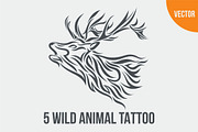 5 Wild Animal Tattoo, an Animal Illustration by weervector (Thumbnail 1 of 4)