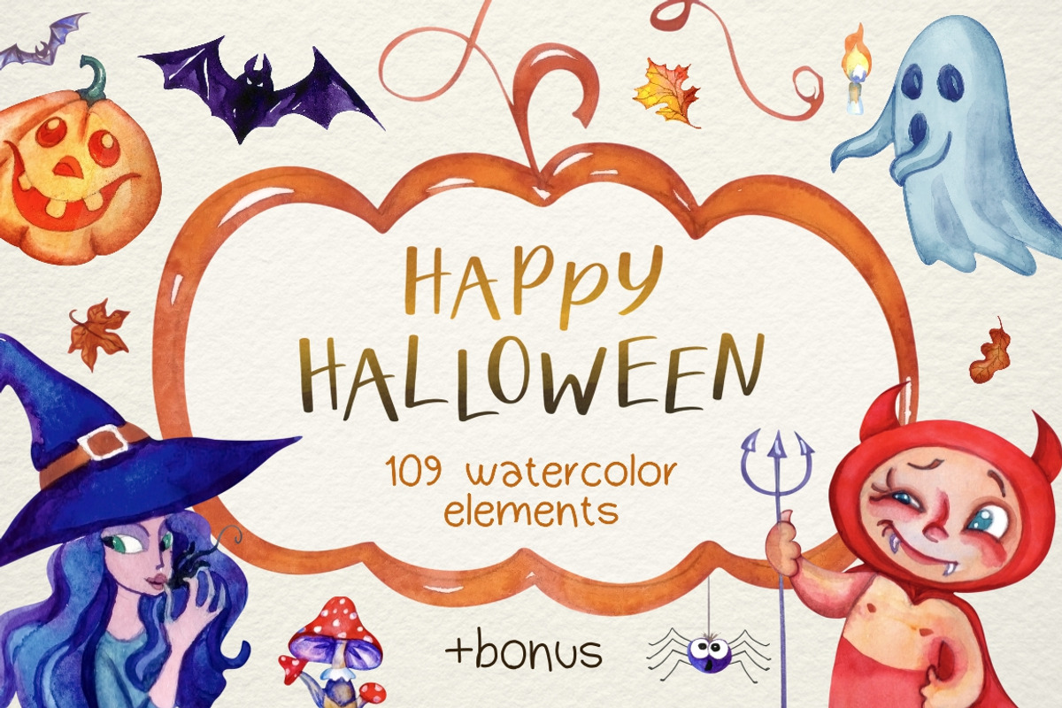 Halloween Watercolor Super Pack, an Animal Illustration by Warm Hearted Studio (Photo 1 of 10)