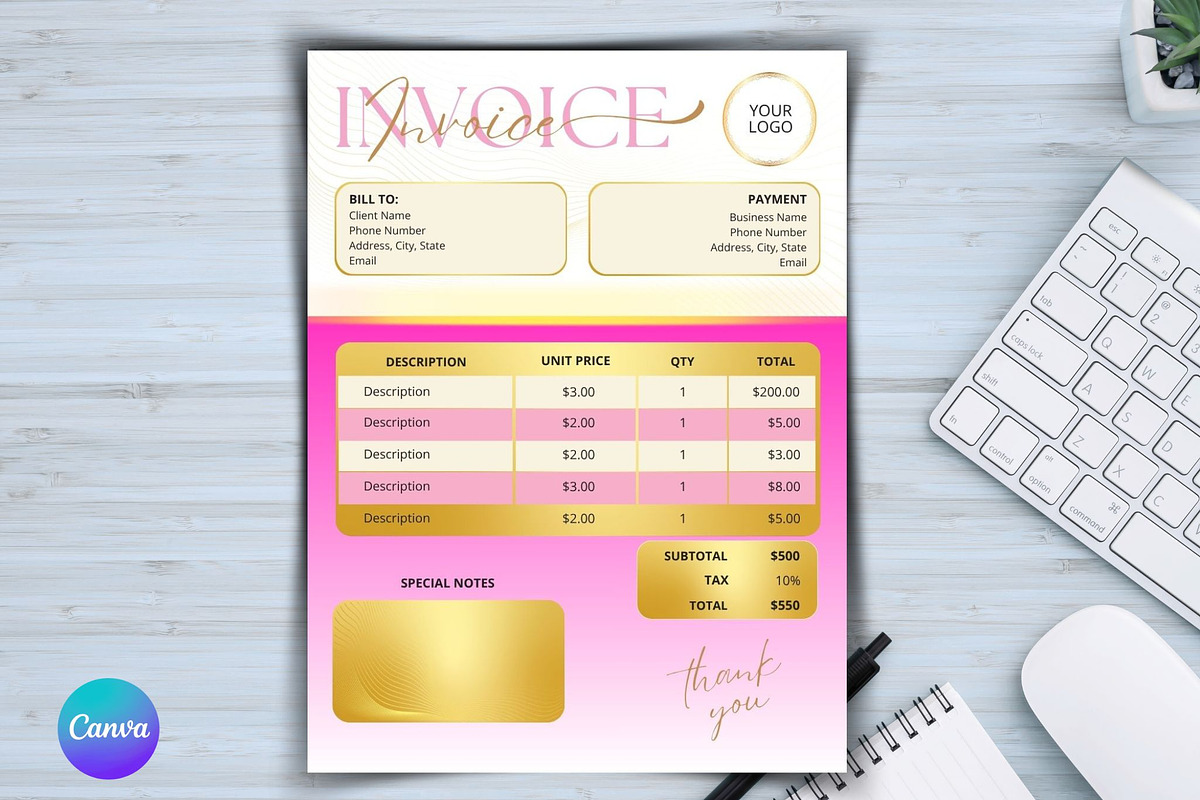 Pink Gold Invoice Template, a Templates & Theme by iloveTemplate (Photo 1 of 4)