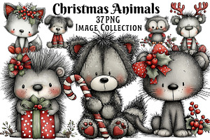 Christmas Whimsical Animals Clipart, an Illustration by Dream Creation