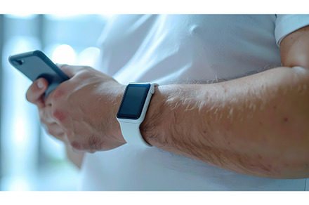 Man holding smartphone wearing