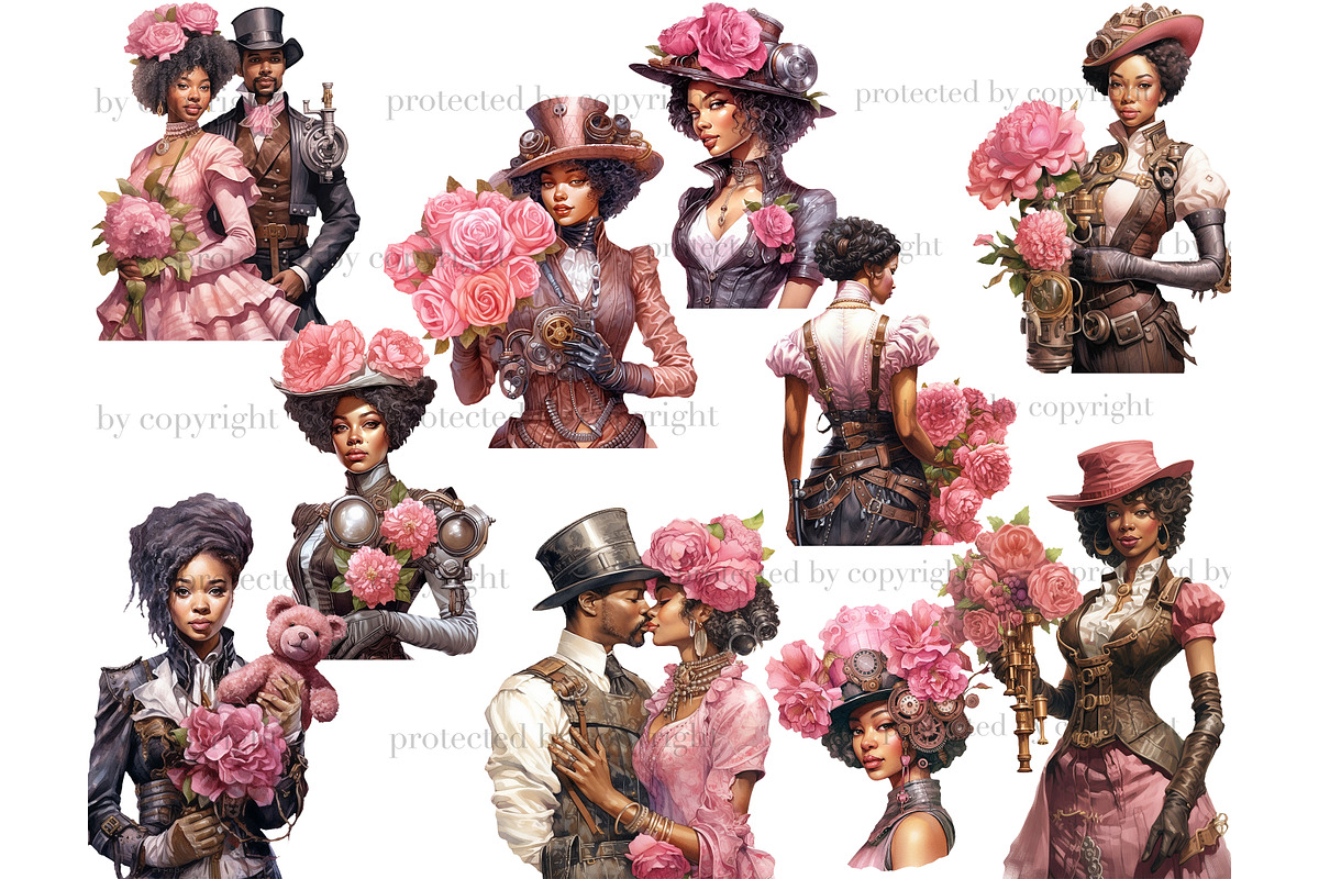 Pink Steampunk Valentine's Day PNG, a Seasonal Illustration by GlamArtZhanna (Photo 3 of 4)