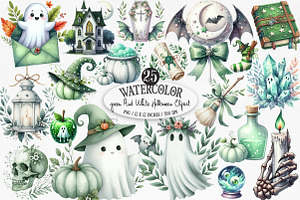Green & White Halloween Clipart, an Illustration by Designking