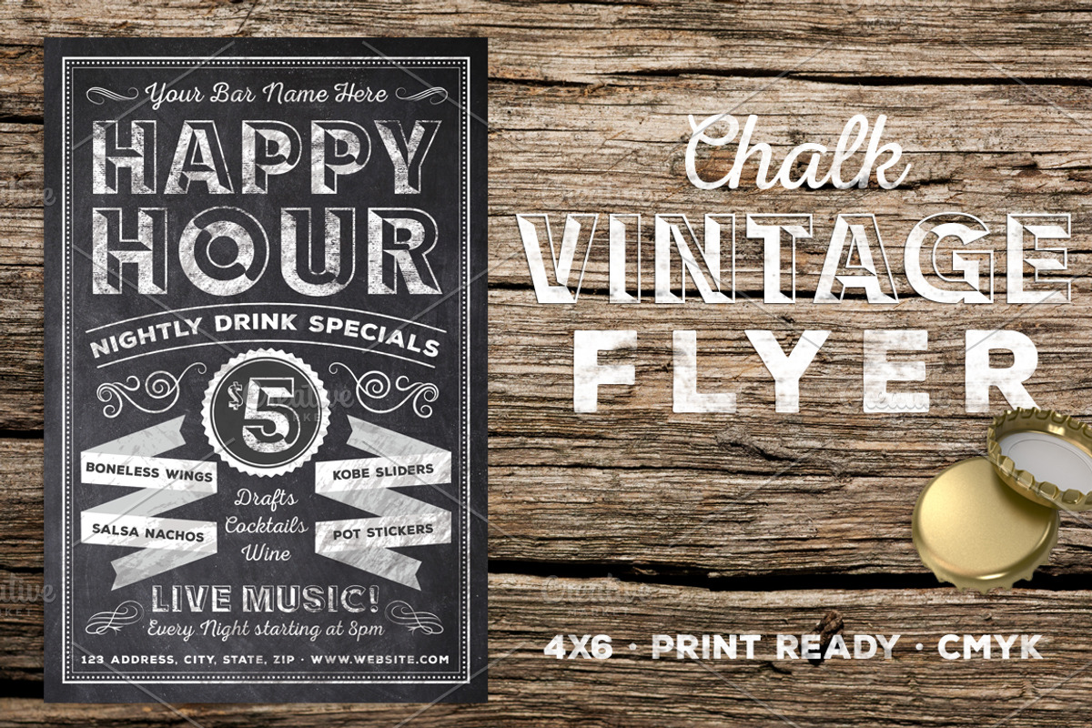 Chalk Vintage Happy Hour Flyer, a Flyer Template by SkyvaraSupply (Photo 1 of 3)