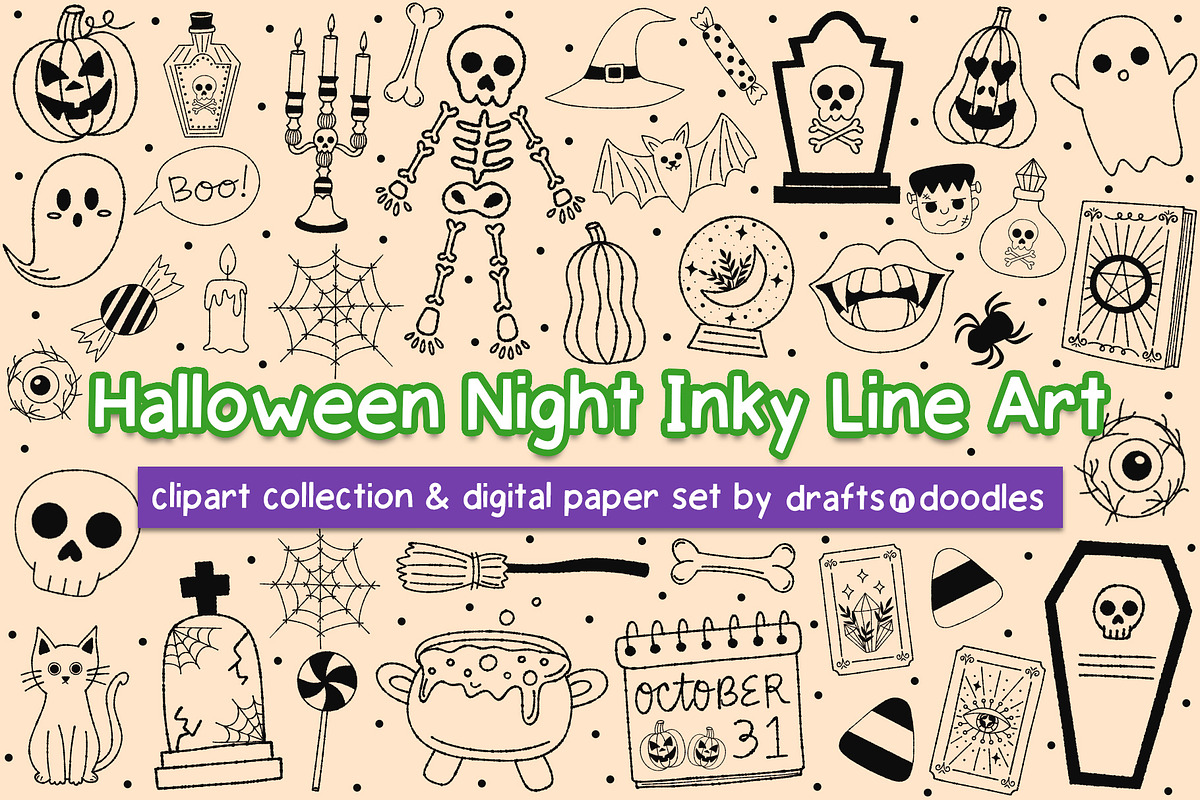 Halloween Line Art Graphics Set, a Pattern Graphic by Drafts n Doodles (Photo 1 of 12)