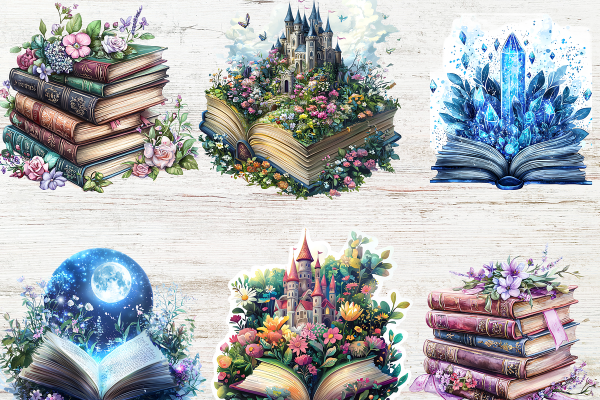 Watercolor Fantasy Books Clipart, an Education Illustration by LA Design (Photo 2 of 10)