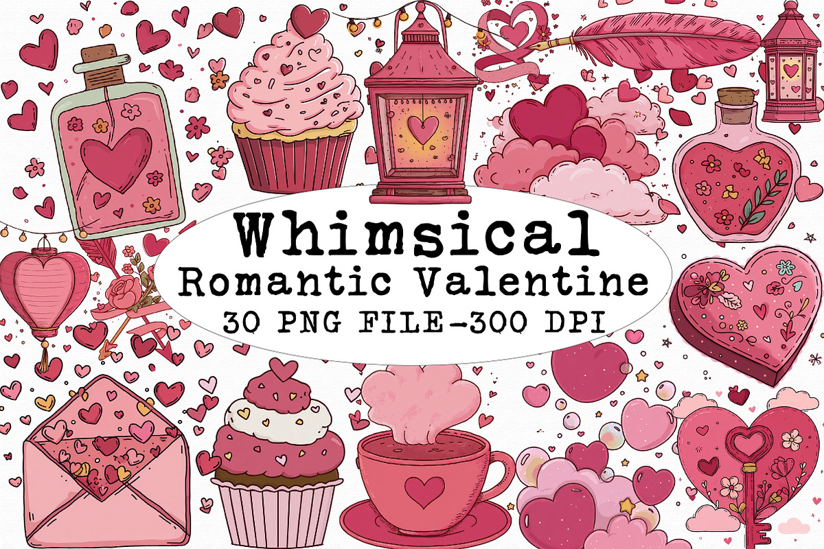 Whimsical Romantic Valentine Clipart, an Illustration by Libby Wishes (Photo 1 of 8)