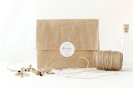 Round Sticker Mockup Dry Flowers