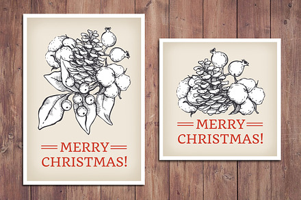 Vintage Christmas Cards. Hand Drawn