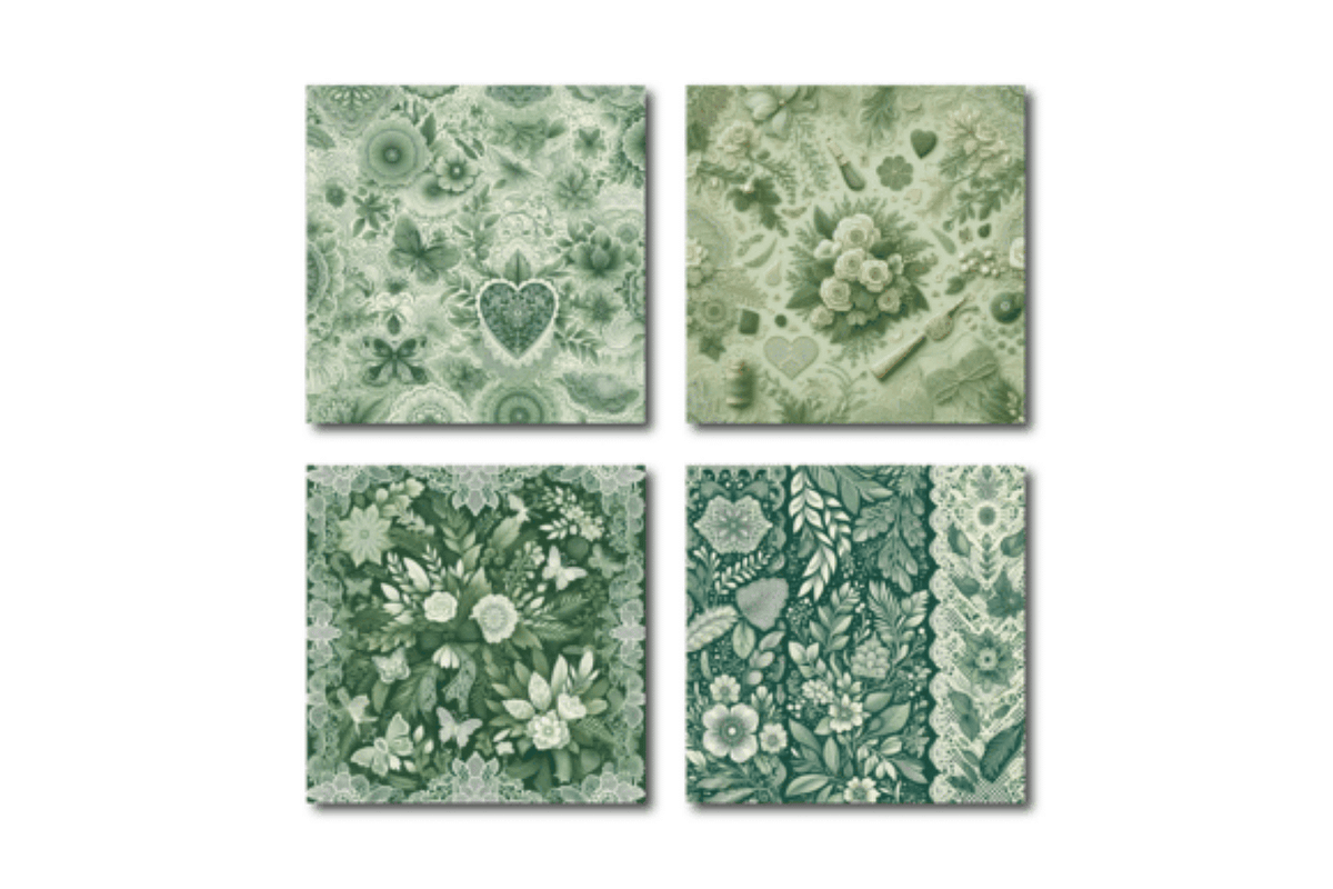 Green Lace Wedding Digital Papers, a Background Graphic by Dizzy Art Studio (Photo 2 of 2)