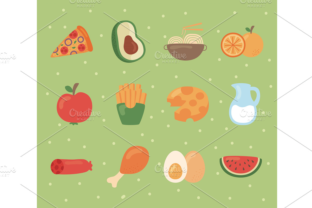 twelve food nutritive icons, a Food Illustration by studiogstock