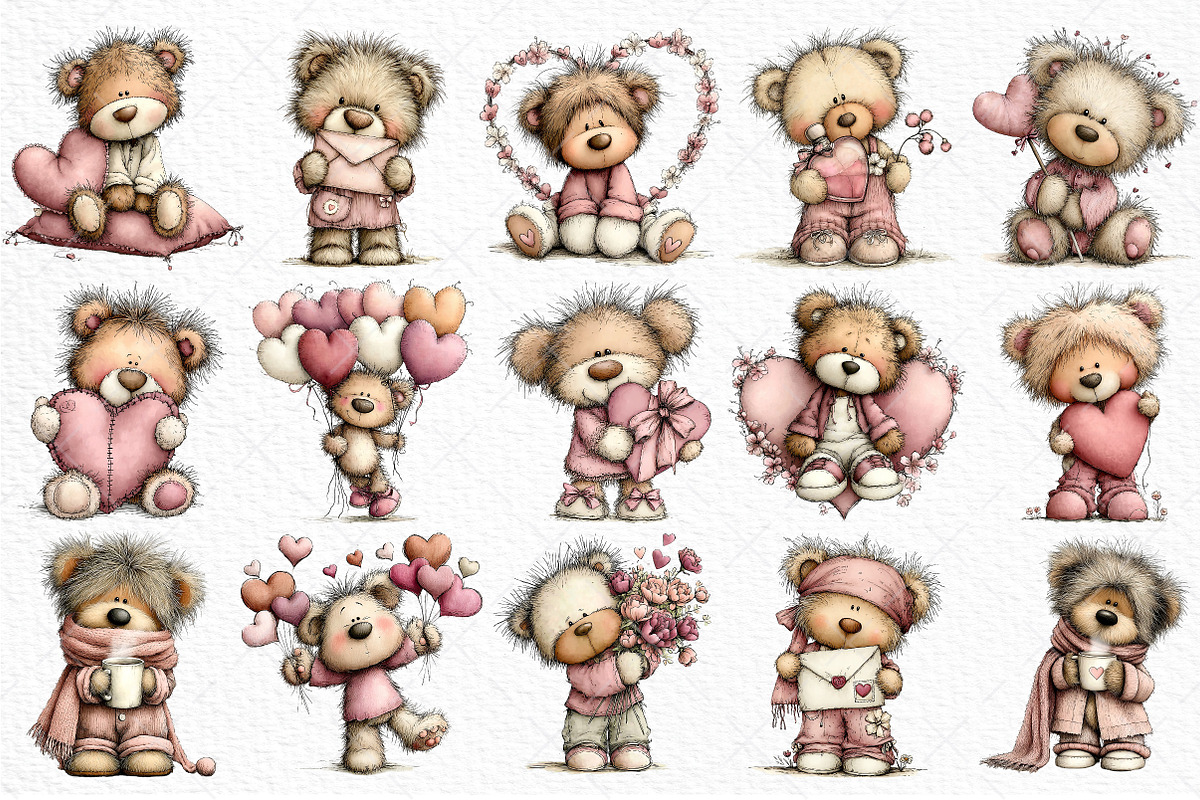Quirky Valentine Teddy Bear Clipart, an Illustration by Craft Nest (Photo 6 of 11)
