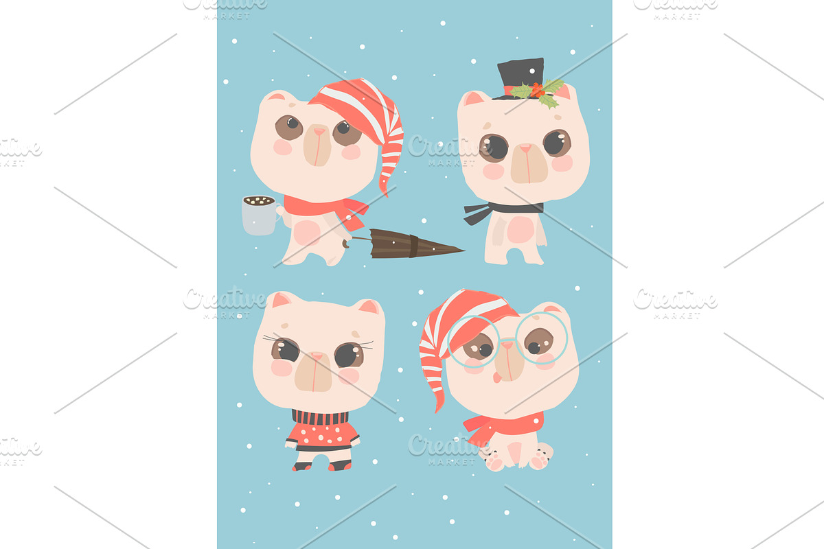 Set of Cute Polar Bears celebrating, an Object Illustration by Maria Starus